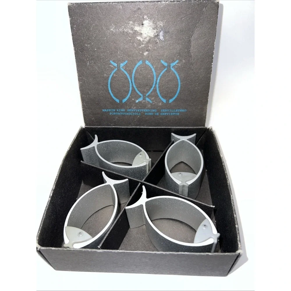 Aluminum With Rubber Face Fish Napkin Rings‎ Set of 4 Taiwan - Beautiful!